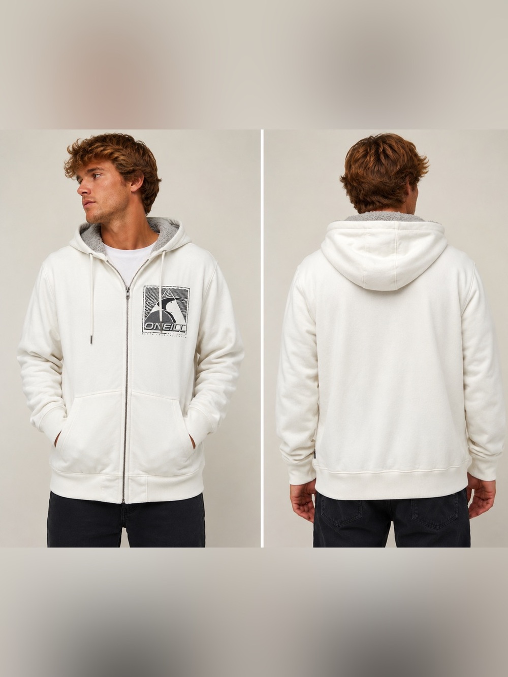 O’Neill X-Large Sherpa Lined Graphic Hoodie White zip up